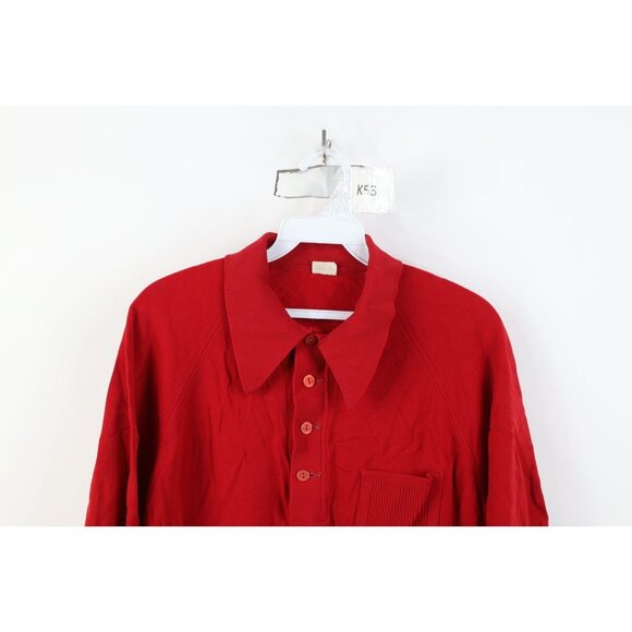 Vintage 50s 60s Streetwear Mens Large Ban Lon Knit Collared Pullover Polo Red - Picture 2 of 16